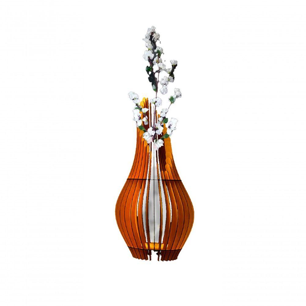 Vaso Decorativo Madeira Ripada com Flores