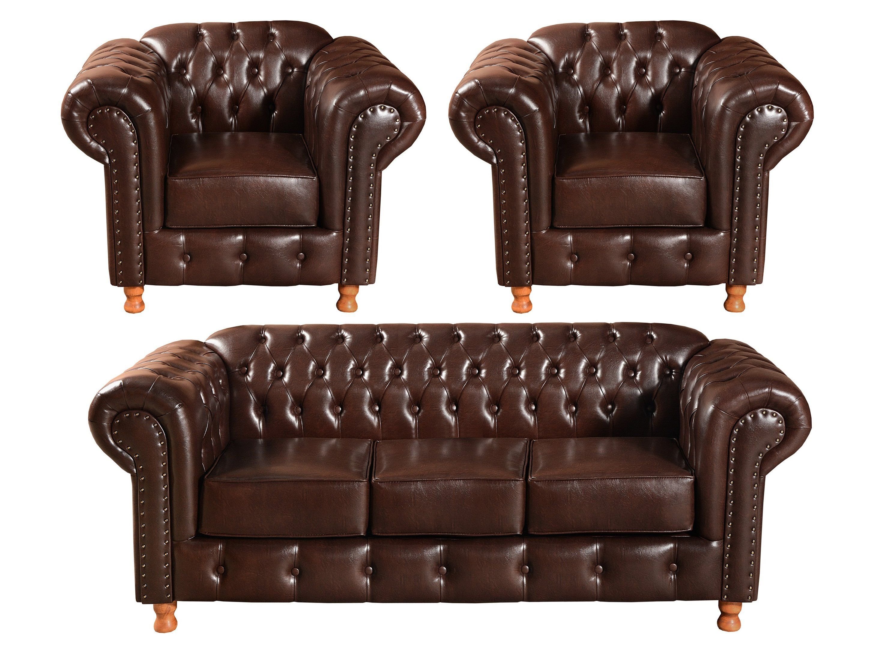 Sofá Chesterfield Couro Marrom